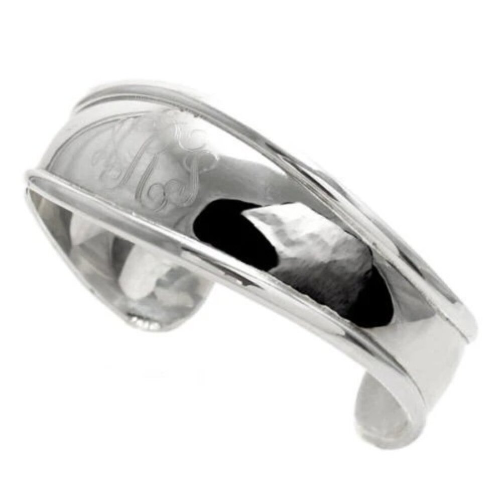 DAZZLING STERLING SILVER ENGRAVED CUFF BANGLE BRACELET - 7 INCH